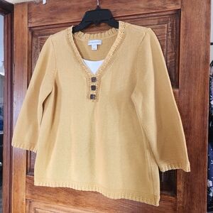 Vintage Christopher & Banks Mustard Knit Sweater 100%COTTON